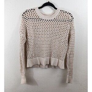 Old Navy Womens M Tan Open Knit Long Sleeve Crew Neck Sweater